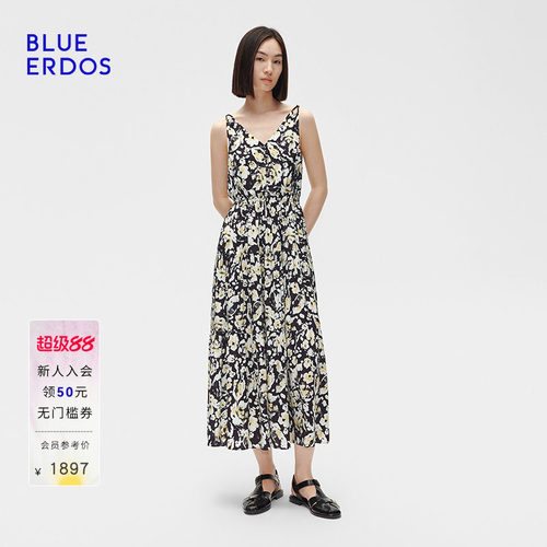 【桑蚕丝】BLUE ERDOS夏季气质印花V领无袖连衣裙B255I2009