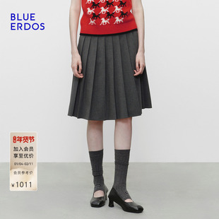 BLUE ERDOS 冬季新品气质简约格雷系灰色百褶A字半裙B2256N003