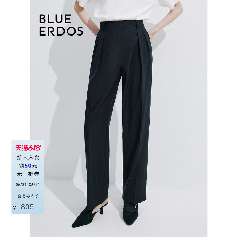 BLUE ERDOS高腰直筒通勤黑色绵羊毛西裤女裤B245M2005