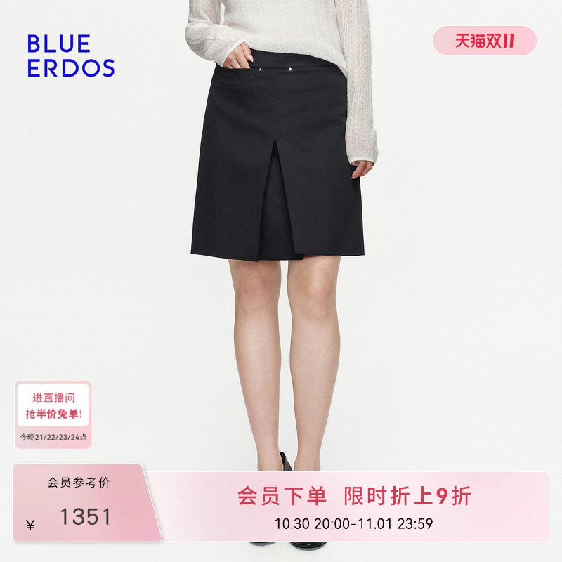 【100%绵羊毛】BLUE ERDOS2026秋冬新品显瘦职场风高腰A字短半裙