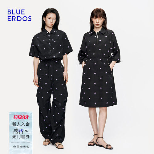 BLUE ERDOS2026秋冬新品黑底花卉套装休闲通勤风衬衫/长裤/连衣裙