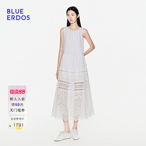 【100%棉】BLUE ERDOS2026夏季新品镂空刺绣微A收腰无袖连衣裙女