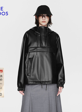 BLUE ERDOS26早春新品休闲百搭黑色抽绳连帽卫衣女上衣B2265H006