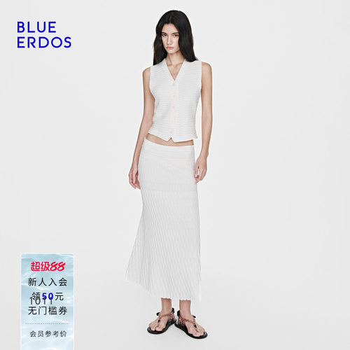BLUE ERDOS 2026夏季套装意式松弛风度假精纺V领翻花女马甲/半裙