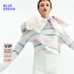 【明星同款】BLUE ERDOS春季流光风空气羊绒撞色条纹圆领针织衫女