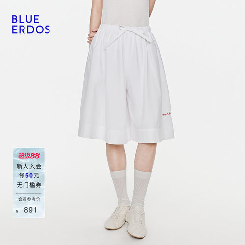 【100%棉】BLUE ERDOS2026夏季新品松弛随性松紧腰刺绣logo裙裤女