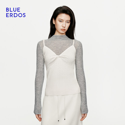 明星同款BLUE ERDOS2026秋冬新品翻花羊绒混纺吊带背心B2266E026