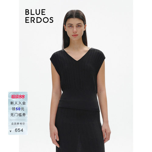 blueerdosV领修身针织套衫