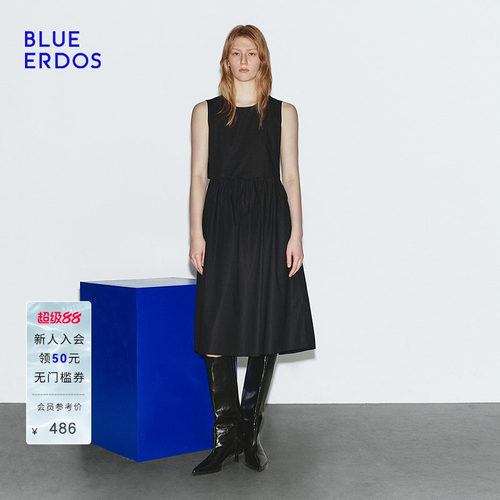 【100%棉】BLUE ERDOS 夏季简约时尚圆领无袖A字连衣裙B245I3030