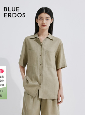 【100%亚麻】BLUE ERDOS 宽松翻领短袖衬衫B545HB003