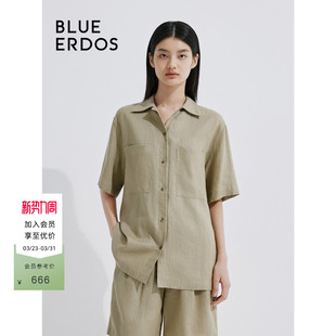 100%亚麻 衬衫 BLUE 宽松翻领短袖 B545HB003 ERDOS