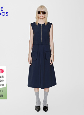 BLUE ERDOS26早春新品简约休闲海军蓝无袖长款连衣裙女B2265I019