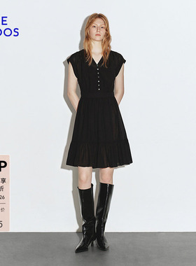 BLUE ERDOS 春季时尚简约小V领黑色收腰两件套连衣裙B245I2022