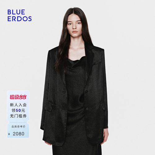 BLUE ERDOS26早春新品休闲通勤百搭宽松黑色缎面光泽感西装外套女