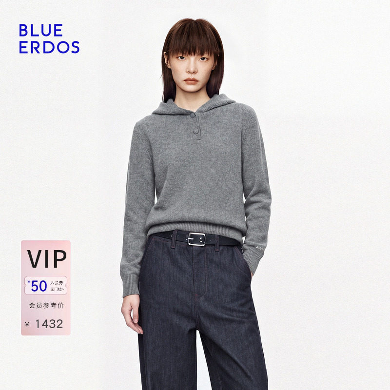 BLUE ERDOS2026秋冬新品连帽针织衫日常休闲山羊绒混纺宽松上衣女