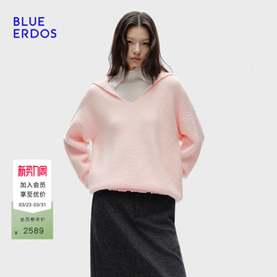 简约休闲小翻领毛绒混纺针织衫 新品 女B256D0047 ERDOS春季 BLUE