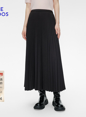BLUE ERDOS 春秋简约气质黑色松紧腰A字百褶半裙B255M0033