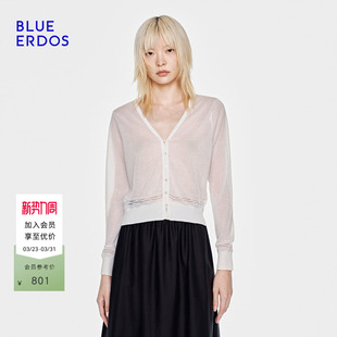 女B2265B037 简约百搭V领镂空针织开衫 BLUE ERDOS2026早春新品