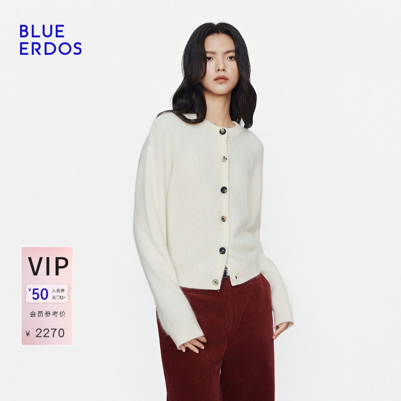 BLUE ERDOS2026秋冬新品日常通勤随性羊毛羊绒混纺圆领针织开衫女