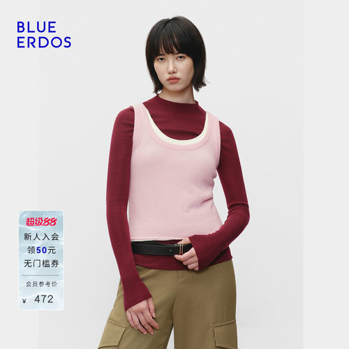 【明星同款】BLUE ERDOS春季新品空气羊绒圆领内搭打底背心吊带