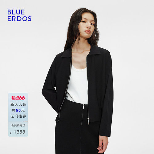 BLUE ERDOS 春季通勤小翻领连肩袖双拉链短外套B255E0001