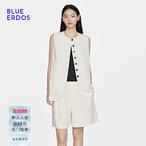 BLUE ERDOS26春季新品简约百搭亚麻混纺A字剪裁套装无袖马甲/短裤