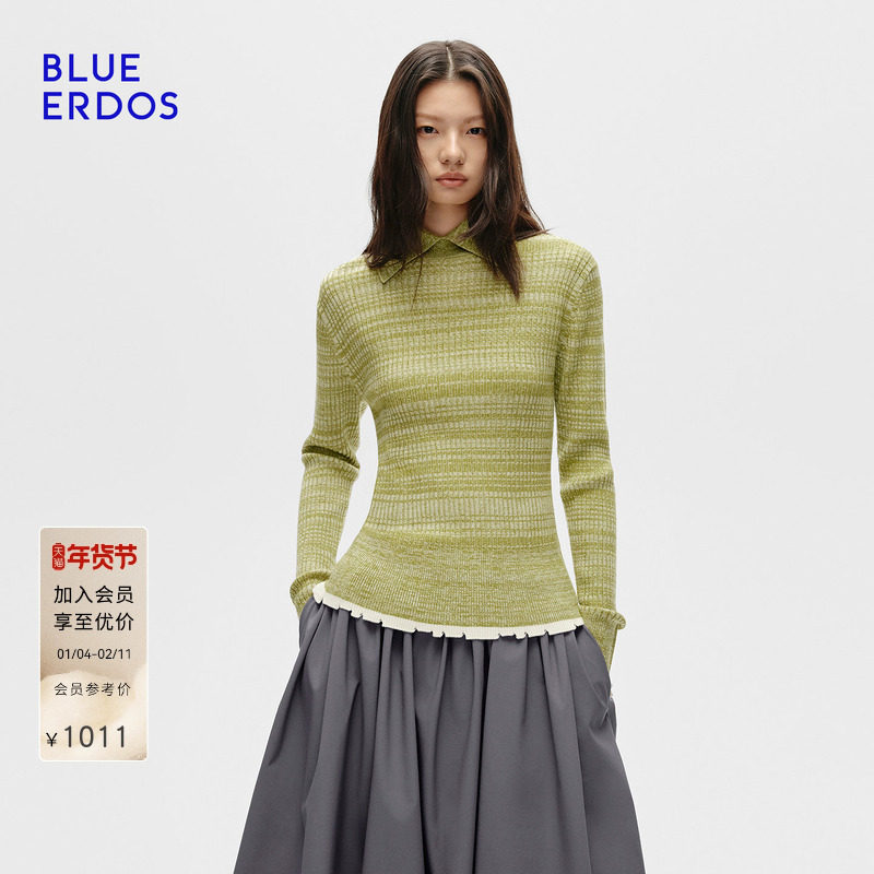 BLUE ERDOS冬季新品简约修身羊毛羊绒撞色百搭翻领针织衫上衣女,女装/女士精品,羊绒衫,淘宝优惠券,粉丝福利购,淘宝优惠卷