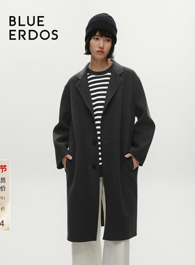 【100%绵羊毛】BLUE ERDOS冬季复古百搭格雷毛呢大衣女B546K5001