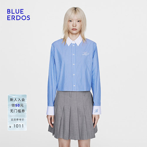 【100%棉】BLUE ERDOS26早春新品休闲百搭蝙蝠袖短款条纹衬衫女
