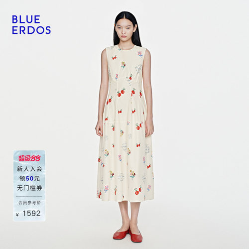 BLUE ERDOS 2026夏季新款连衣裙设计感气质樱桃印花无袖背心长裙