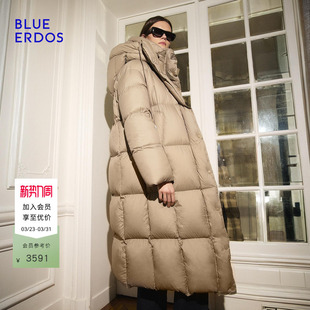休闲百搭轻盈感茶驼色宽绗缝长款 新品 羽绒服女 ERDOS春季 BLUE