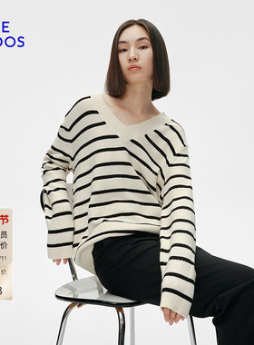 BLUE ERDOS 冬季宽松休闲慵懒风V领条纹针织衫B255D0012