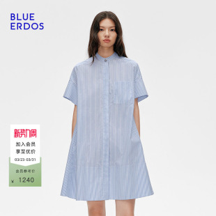 BLUE 气质简约贝壳扣小立领连衣裙B255I3018 ERDOS春季