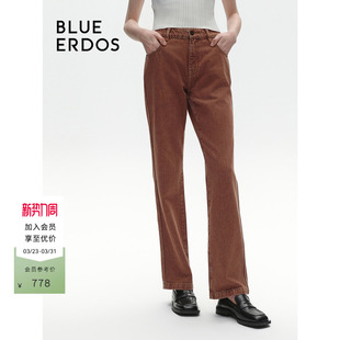 BLUE 女B246M3009 ERDOS休闲直筒通勤纯棉棕色牛仔裤