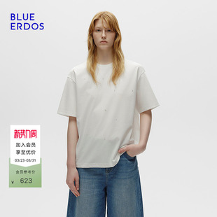 新品 春季 气质简约手工钉珠正肩百搭T恤B256H1012 ERDOS BLUE