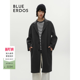 ERDOS春季 BLUE 复古百搭格雷毛呢大衣女B546K5001 100%绵羊毛