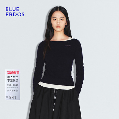 BLUE ERDOS 春季新时尚简约logo刺绣一字领女针织衫B2256A005