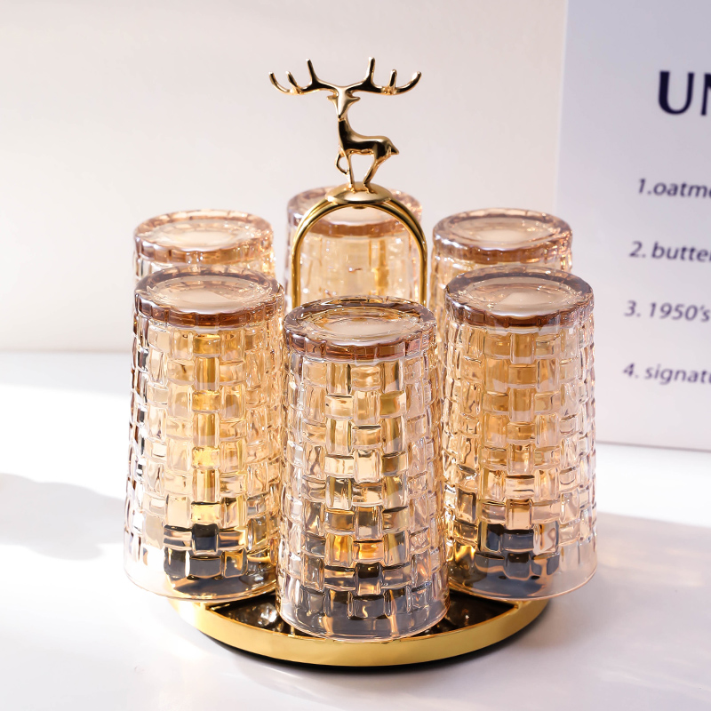 透明家用玻璃杯带杯架