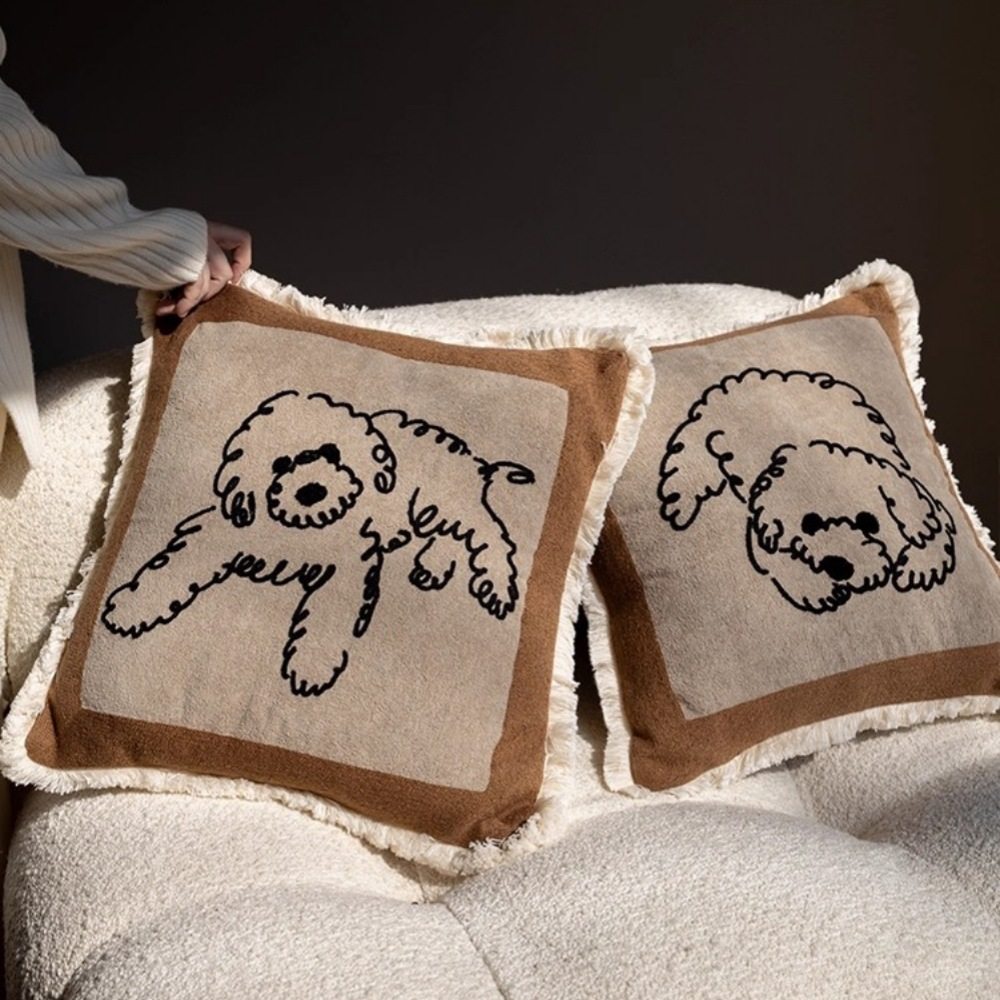 棉花糖小狗毛茸狗子刺绣流苏抱枕落日海滩暖绒记忆棉坐垫靠枕垫沙,居家布艺,抱枕被,淘宝优惠券,粉丝福利购,淘宝优惠卷