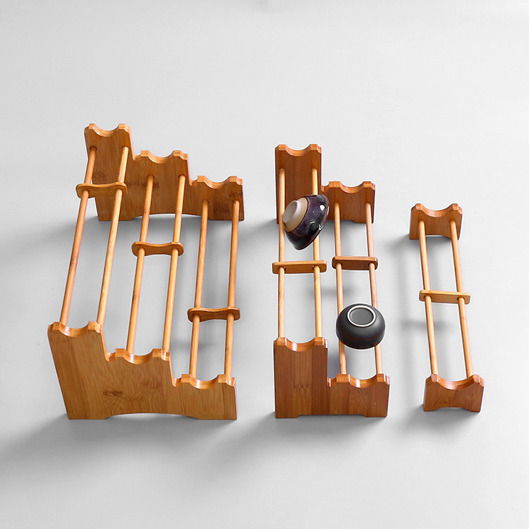 双层茶杯架子滤水晾杯架竹制单排茶杯收纳架实木茶具道零配件包邮