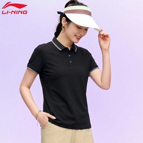 李宁短袖polo衫女款夏季商务翻领凉感吸汗正肩显瘦户外运动上衣