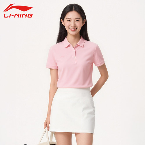 李宁polo衫女夏季新款翻领正肩显瘦吸汗透气百搭学生短袖半袖上衣