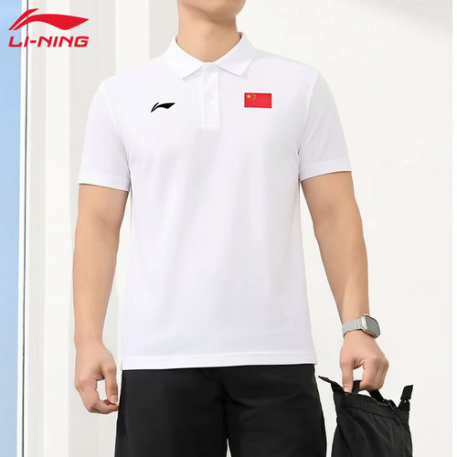 李宁男舒适透气纯色简约短袖polo