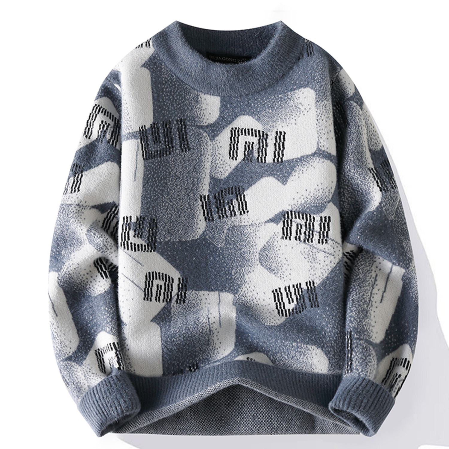 休闲中领水貂绒毛衣男秋冬季加绒加厚保暖长袖针织衫青年毛线衣服