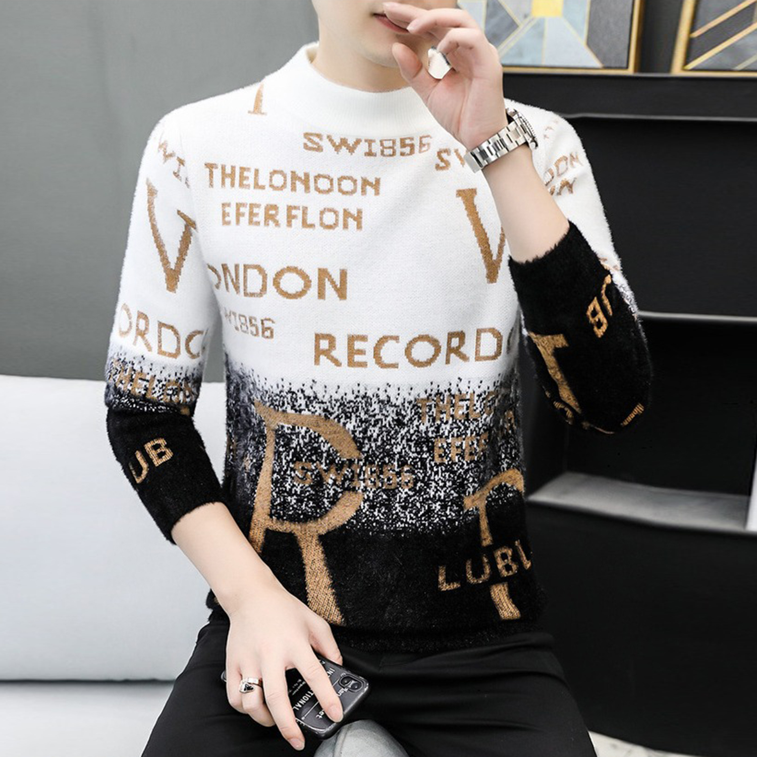 男士毛衣半高领线衣水貂绒打底衫