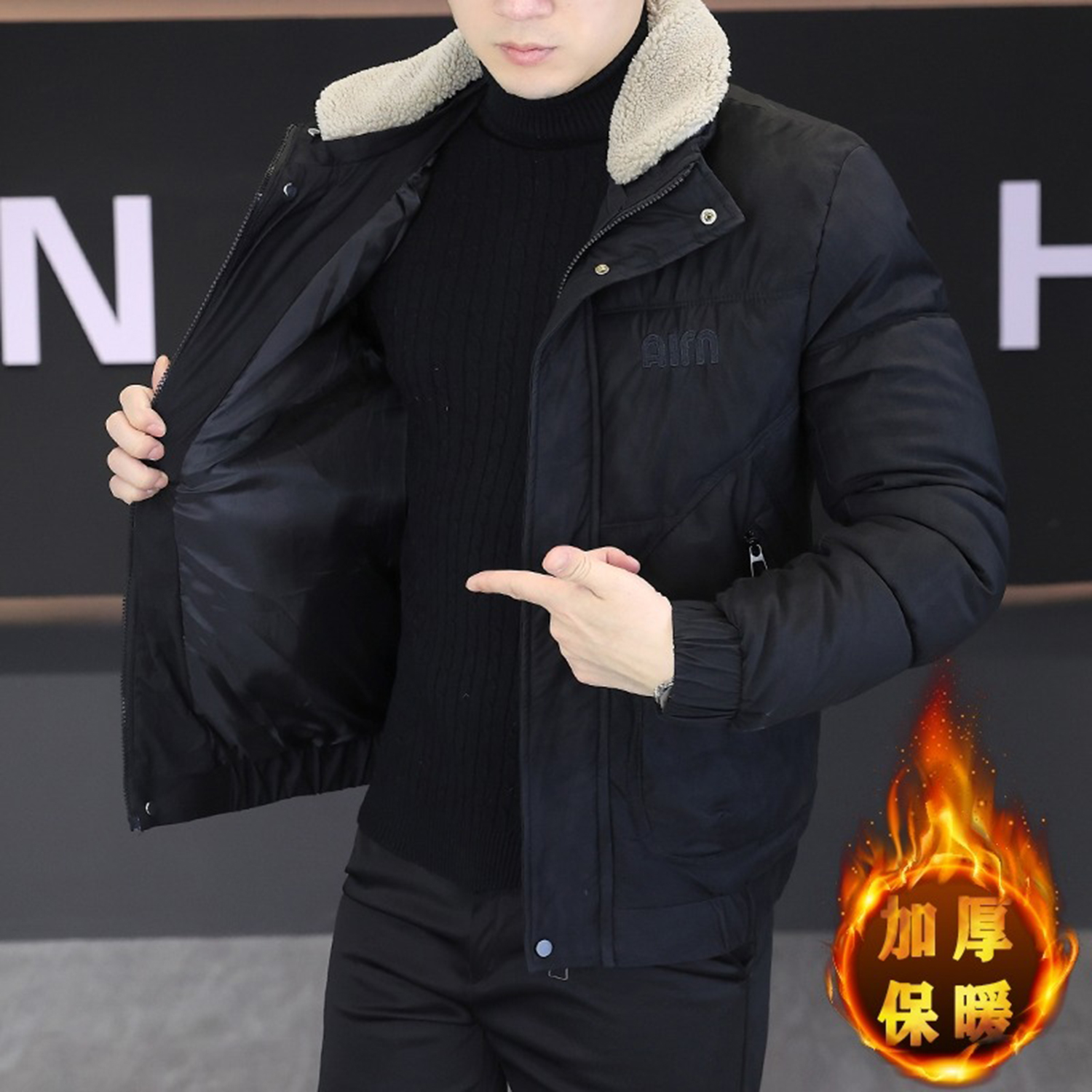 男士冬季皮棉服外套夹克加厚棉衣