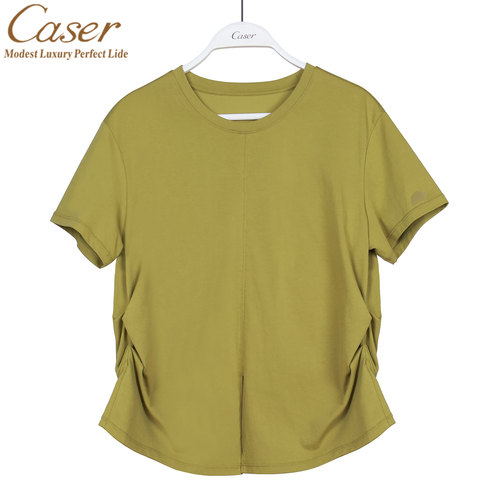 Caser凯撒女士超爽棉圆领收身开叉T恤短袖上衣半袖夏季BP02-6502