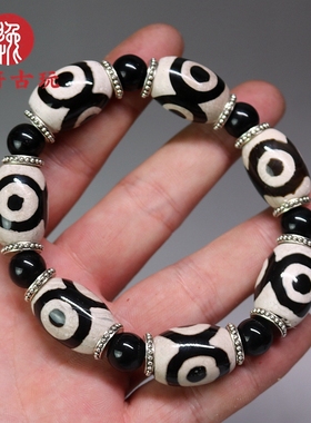 西藏天珠玛瑙三眼手链男女款气质佛珠玉石手串民族风复古原石