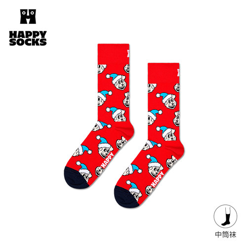 【新品】Happy  Socks男女袜子春秋款多巴胺红色时尚袜中筒袜