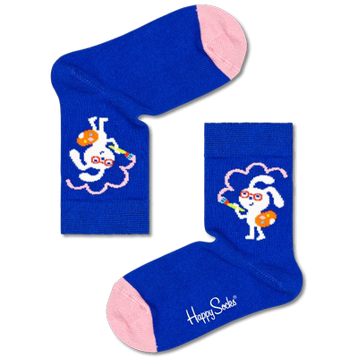 HappySocks儿童潮袜春夏款蓝色卡通兔子ins潮牌儿童婴儿宝宝袜